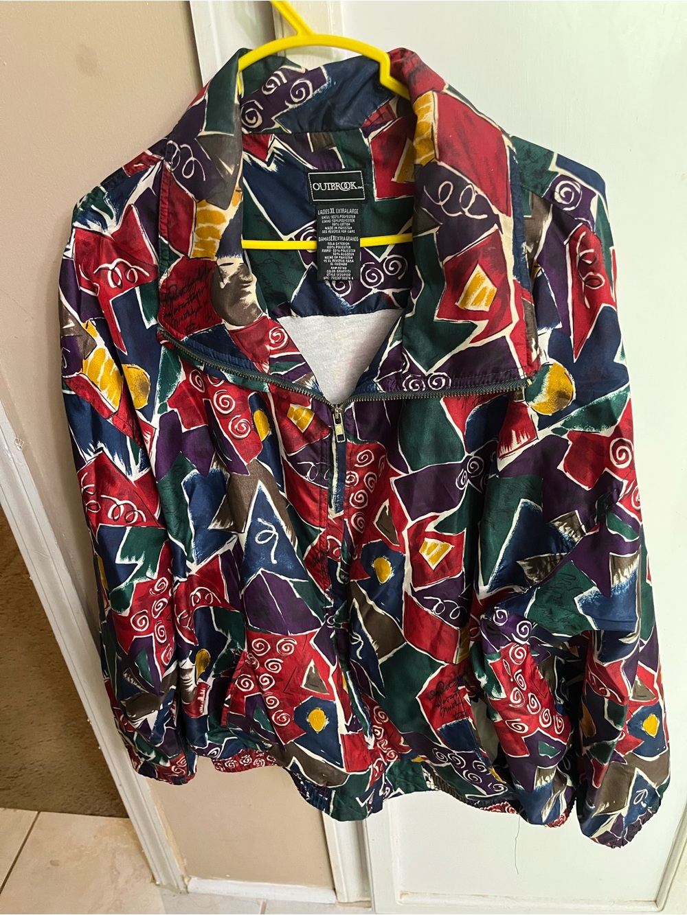 Outbrook Women's Multi-Colored Abstract Zip Jacket XL